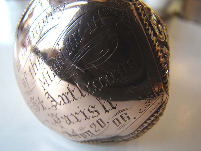 A fine Antique Gold Knobbed cane with ebony shaft and presentation inscription — image 3